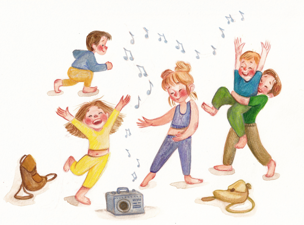 Children Dancing Watercolor